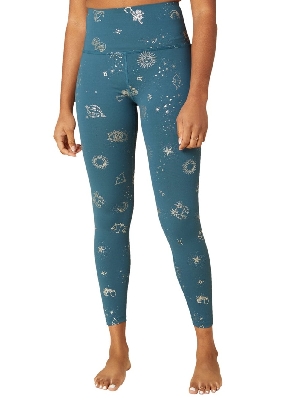 BEYOND YOGA High Waisted Midi Yoga Leggings Teal Zodiac Print XS
